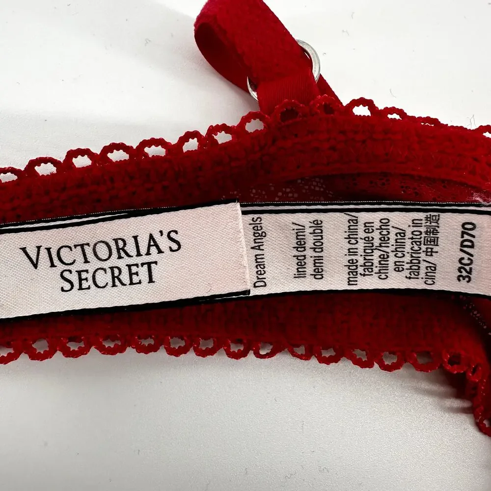 Victoria's Secret Dream Angels Lined Demi Bra Floral Lace Underwired Red 32C